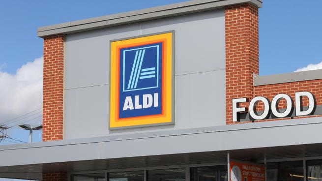The exterior of an Aldi store.