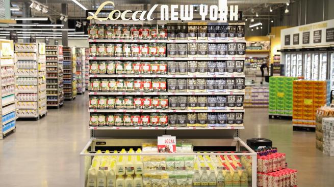 A display of local New York products in a Whole Foods Market store.