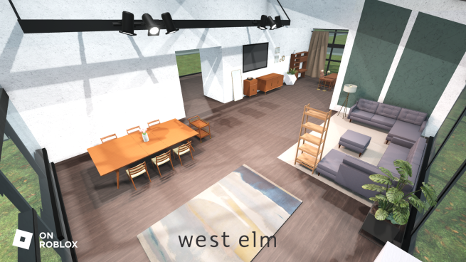 a virtual living room with virtual west elm furniture