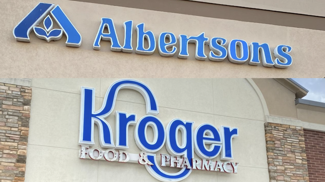 Logos for Albertsons, Kroger